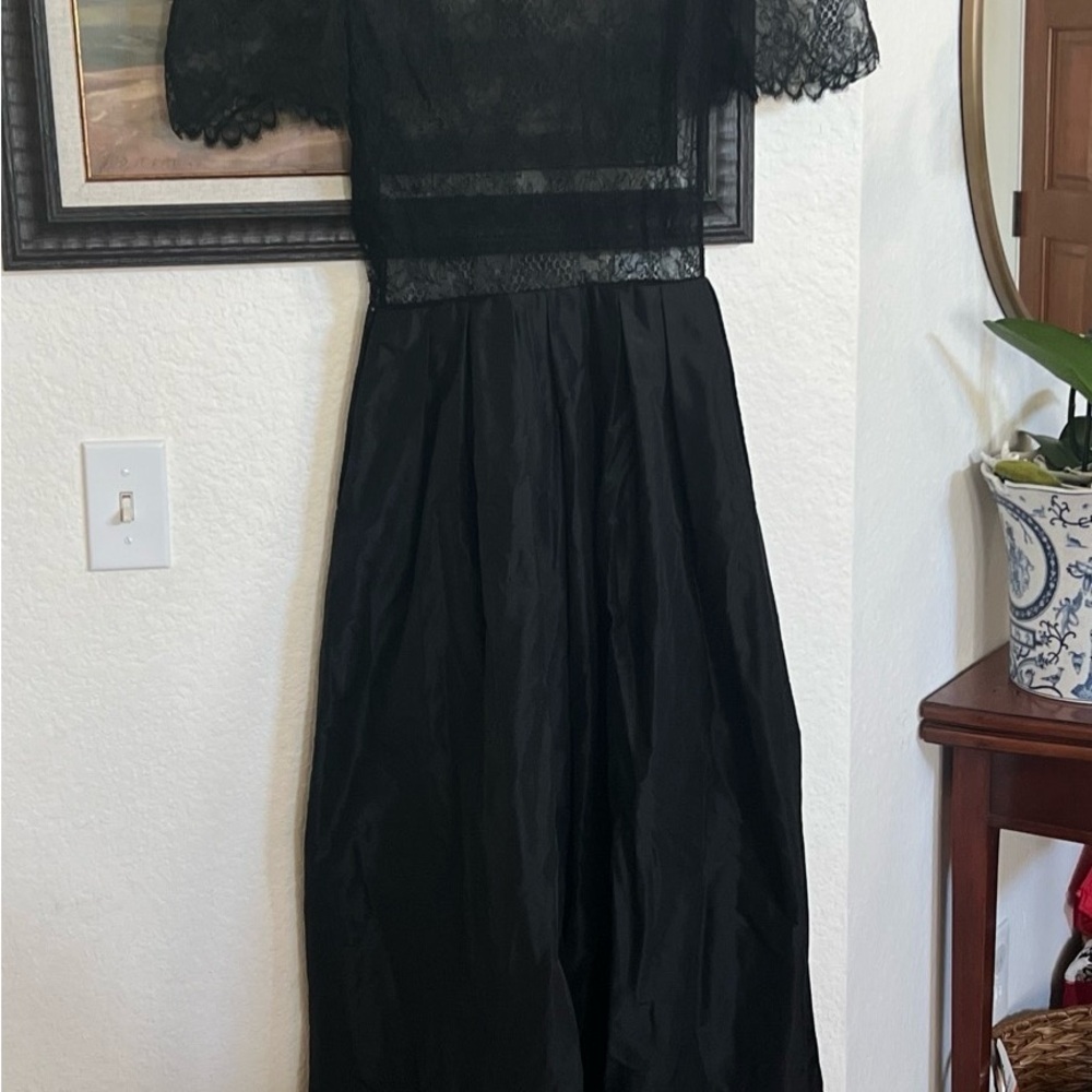 Albert Nipon Elegant Black Lace Maxi Dress